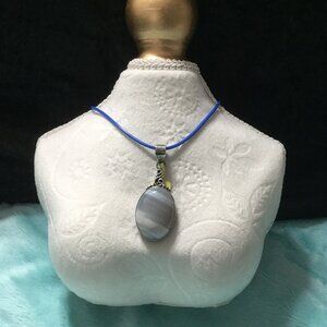 Botswana Agate Sterling Silver Artisan Statement Pendant Necklace • Layering
